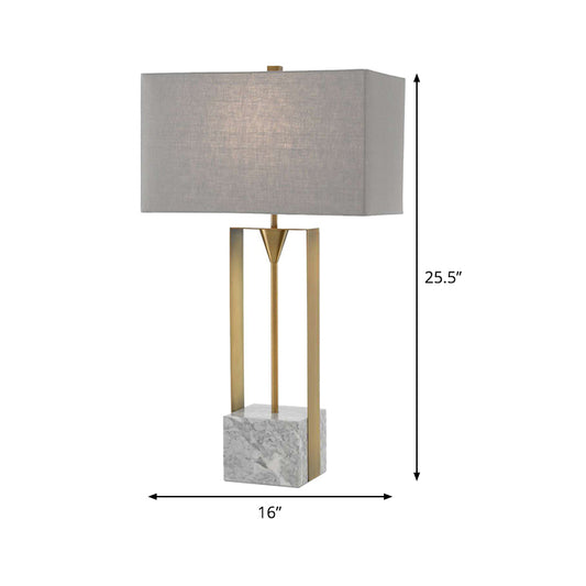 Modernism 1-Bulb Table Light Grey Rectangular Stone Nightstand Lamp with Fabric Shade Clearhalo 'Lamps' 'Table Lamps' Lighting' 405786