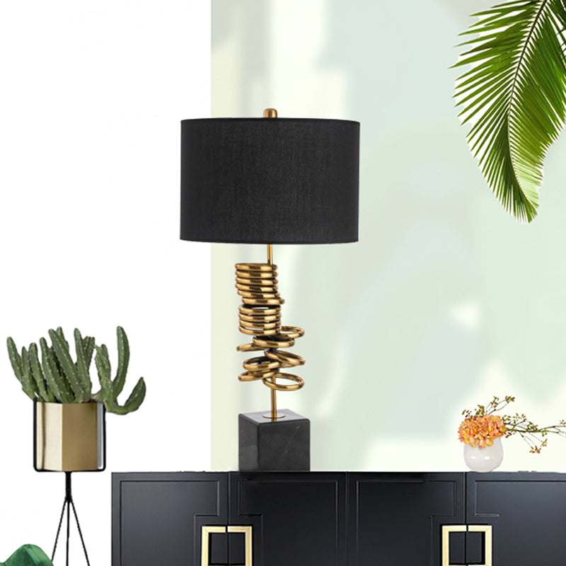 Drum Living Room Table Lighting Marble 1-Head Post-Modern Night Lamp in Black with Fabric Shade Clearhalo 'Lamps' 'Table Lamps' Lighting' 405794