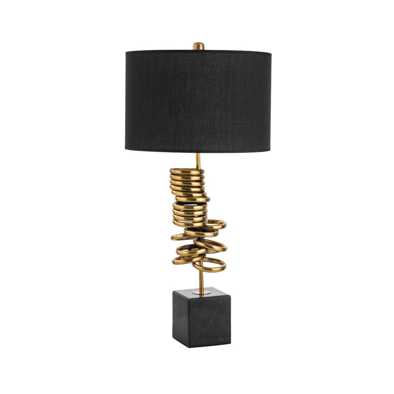 Drum Living Room Table Lighting Marble 1-Head Post-Modern Night Lamp in Black with Fabric Shade Clearhalo 'Lamps' 'Table Lamps' Lighting' 405795