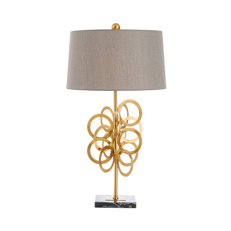 Post-Modern Barrel Nightstand Lamp Metal 1 Head Bedroom Fabric Night Table Lighting in Grey Clearhalo 'Lamps' 'Table Lamps' Lighting' 405809