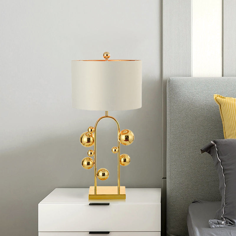 Ball Metal Night Table Lamp Post-Modern 1 Light White Fabric Nightstand Lighting for Living Room White Clearhalo 'Lamps' 'Table Lamps' Lighting' 405817