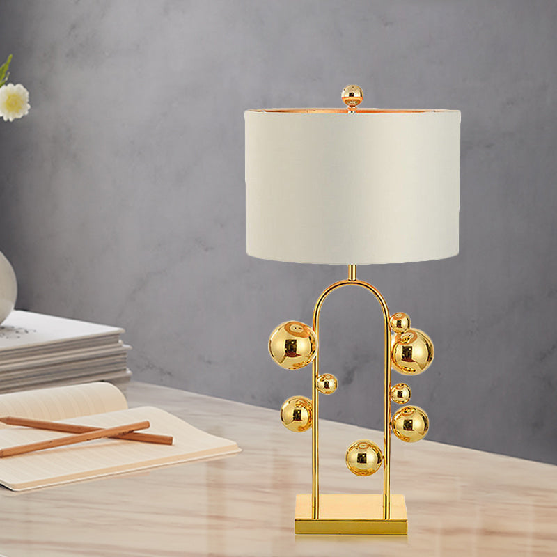 Ball Metal Night Table Lamp Post-Modern 1 Light White Fabric Nightstand Lighting for Living Room Clearhalo 'Lamps' 'Table Lamps' Lighting' 405818