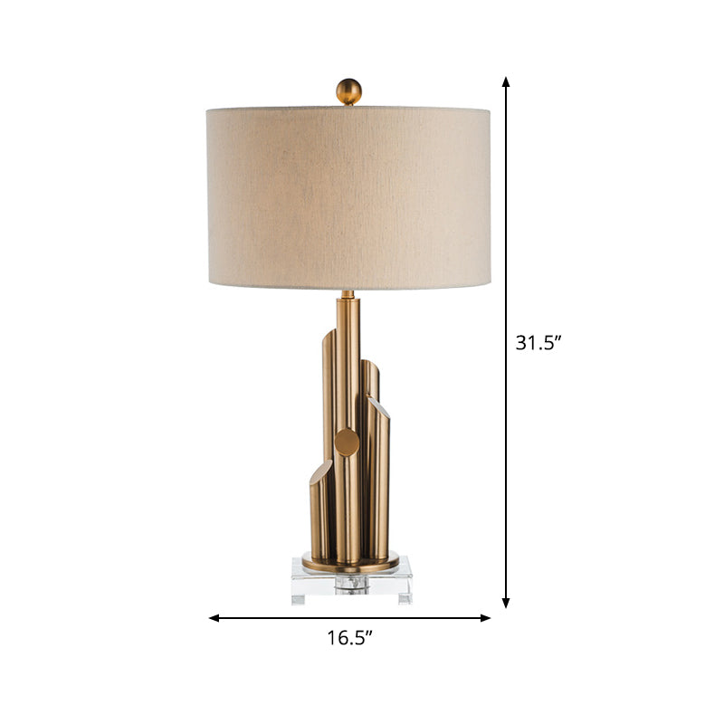 Metal Cylinder Night Light Post-Modern 1-Bulb White Fabric Nightstand Lighting for Living Room Clearhalo 'Lamps' 'Table Lamps' Lighting' 405826