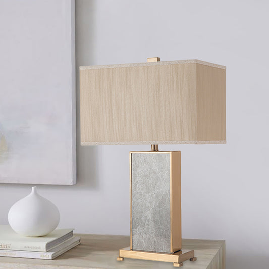 Rectangular Stone Table Lighting Post-Modern 1 Light Grey Fabric Nightstand Lamp for Living Room Clearhalo 'Lamps' 'Table Lamps' Lighting' 405868