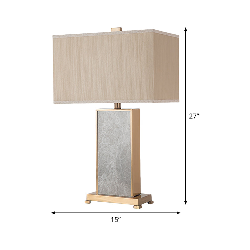 Rectangular Stone Table Lighting Post-Modern 1 Light Grey Fabric Nightstand Lamp for Living Room Clearhalo 'Lamps' 'Table Lamps' Lighting' 405871