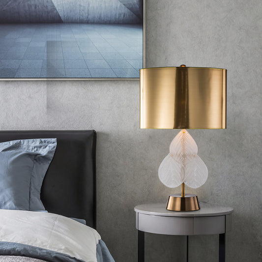 Metal Drum Nightstand Lamp Luxury 1 Bulb Night Table Lighting in Gold for Bedroom Gold Clearhalo 'Lamps' 'Table Lamps' Lighting' 405902