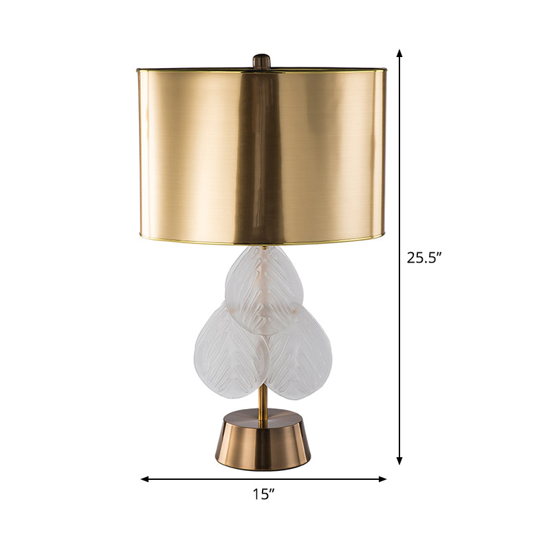 Metal Drum Nightstand Lamp Luxury 1 Bulb Night Table Lighting in Gold for Bedroom Clearhalo 'Lamps' 'Table Lamps' Lighting' 405906