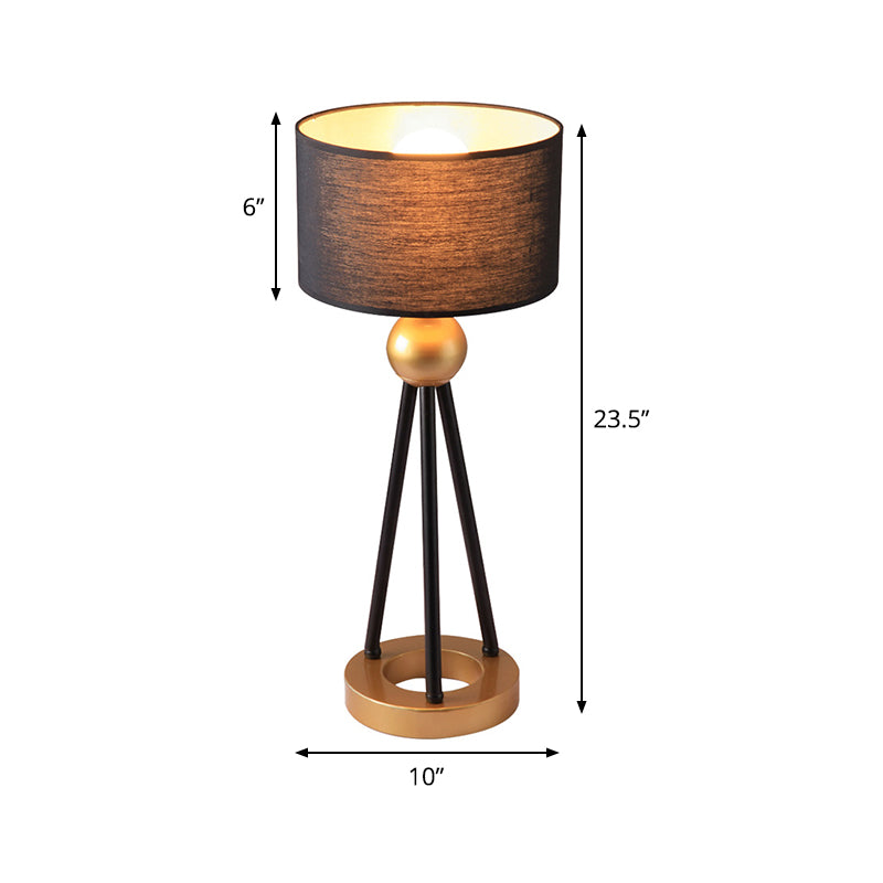 Drum Metal Table Lighting Post-Modern Fabric 1-Bulb Living Room Night Lamp in Black Clearhalo 'Lamps' 'Table Lamps' Lighting' 405926