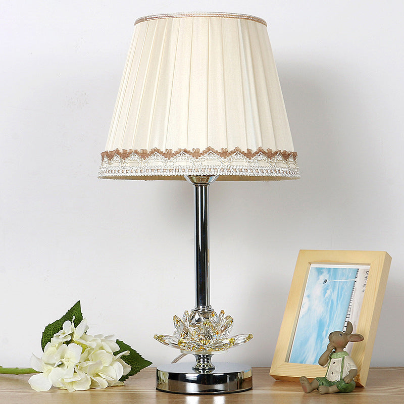 Modern 1-Bulb Night Lighting White Conical Nightstand Lamp with Lotus Shaped Crystal Clearhalo 'Lamps' 'Table Lamps' Lighting' 405963