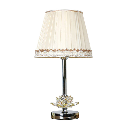 Modern 1-Bulb Night Lighting White Conical Nightstand Lamp with Lotus Shaped Crystal Clearhalo 'Lamps' 'Table Lamps' Lighting' 405964