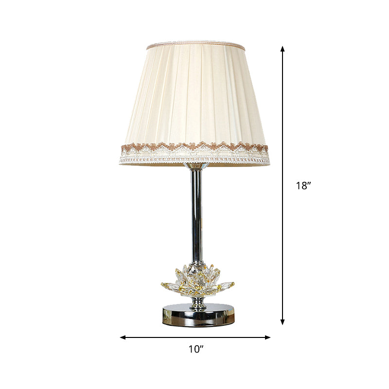 Modern 1-Bulb Night Lighting White Conical Nightstand Lamp with Lotus Shaped Crystal Clearhalo 'Lamps' 'Table Lamps' Lighting' 405966