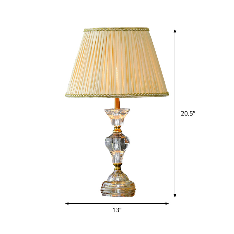 Clear Crystal Tapered Table Lighting Contemporary 1 Head Night Lamp in Beige for Living Room Clearhalo 'Lamps' 'Table Lamps' Lighting' 405991