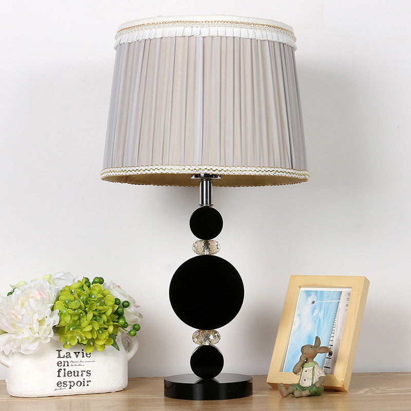 Pleated Lampshade Bedroom Table Light Beveled Crystal 1-Bulb Minimalism Night Lighting in Black Clearhalo 'Lamps' 'Table Lamps' Lighting' 406013