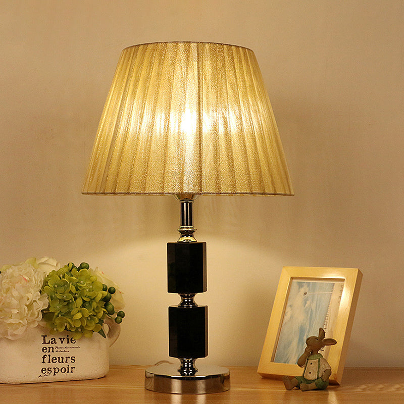 Crystal Pleated Shade Table Lamp Simplicity 1-Light Night Lighting in Beige for Bedroom Beige Clearhalo 'Lamps' 'Table Lamps' Lighting' 406017