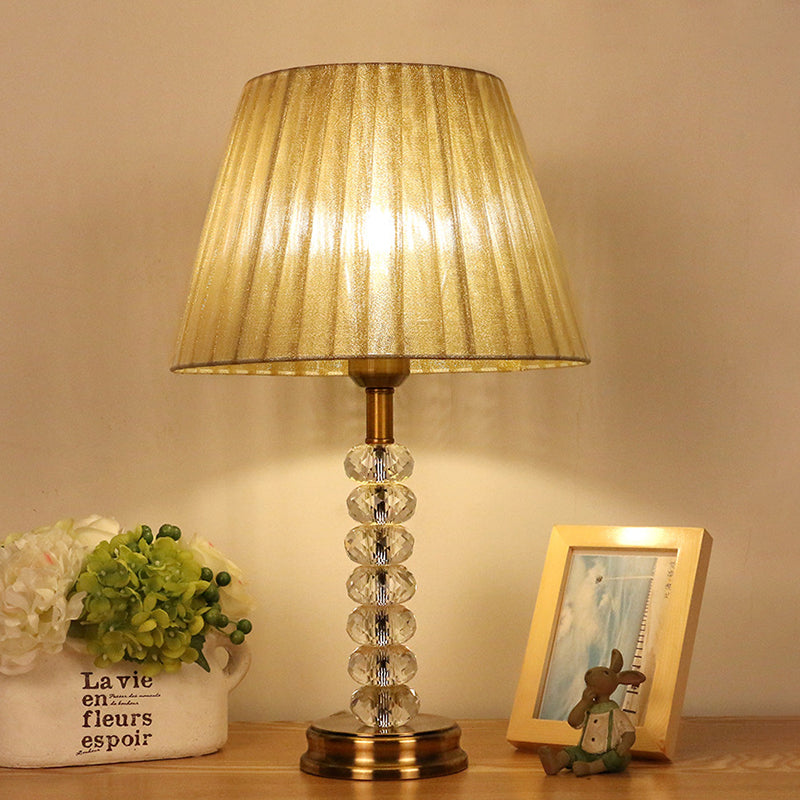 Beige Pleated Lampshade Table Lighting Simple 1 Bulb Faceted Crystal Night Lamp for Living Room Beige Clearhalo 'Lamps' 'Table Lamps' Lighting' 406022