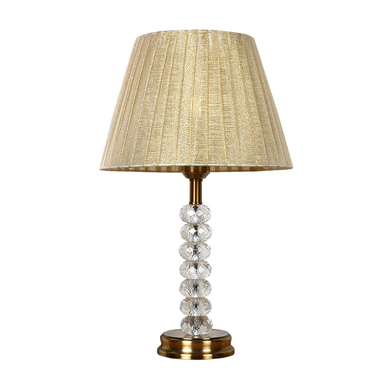 Beige Pleated Lampshade Table Lighting Simple 1 Bulb Faceted Crystal Night Lamp for Living Room Clearhalo 'Lamps' 'Table Lamps' Lighting' 406024