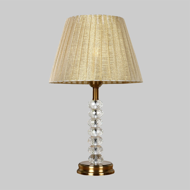 Beige Pleated Lampshade Table Lighting Simple 1 Bulb Faceted Crystal Night Lamp for Living Room Clearhalo 'Lamps' 'Table Lamps' Lighting' 406025