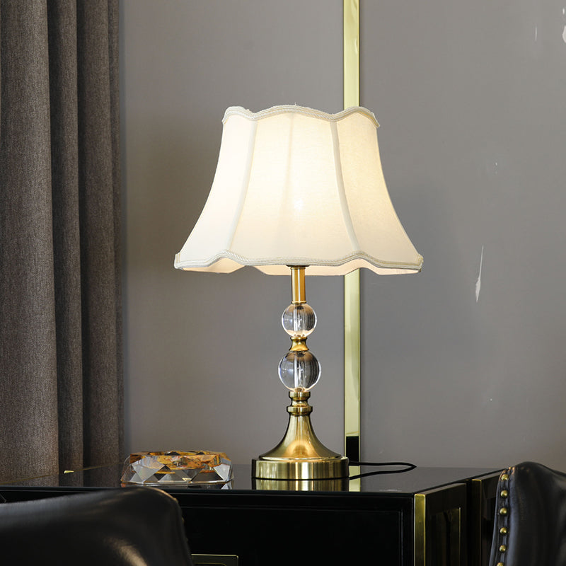 1-Light Living Room Night Lamp Modernism White Crystal Nightstand Light with Bell Fabric Shade White Clearhalo 'Lamps' 'Table Lamps' Lighting' 406037