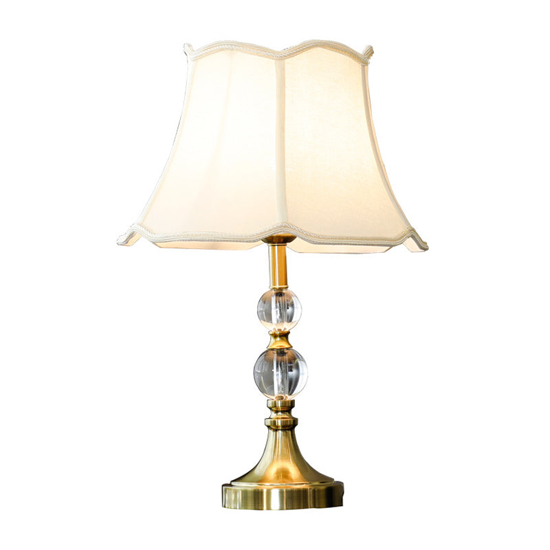 1-Light Living Room Night Lamp Modernism White Crystal Nightstand Light with Bell Fabric Shade Clearhalo 'Lamps' 'Table Lamps' Lighting' 406039