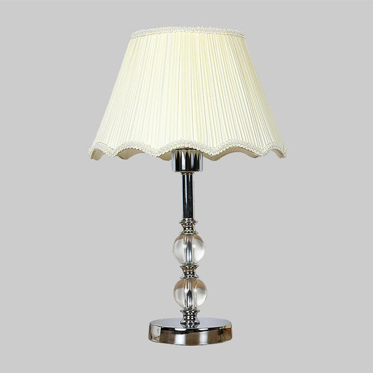 Beige Scalloped Nightstand Lamp Contemporary 1 Light Clear Crystal Ball Night Table Lighting Clearhalo 'Lamps' 'Table Lamps' Lighting' 406060