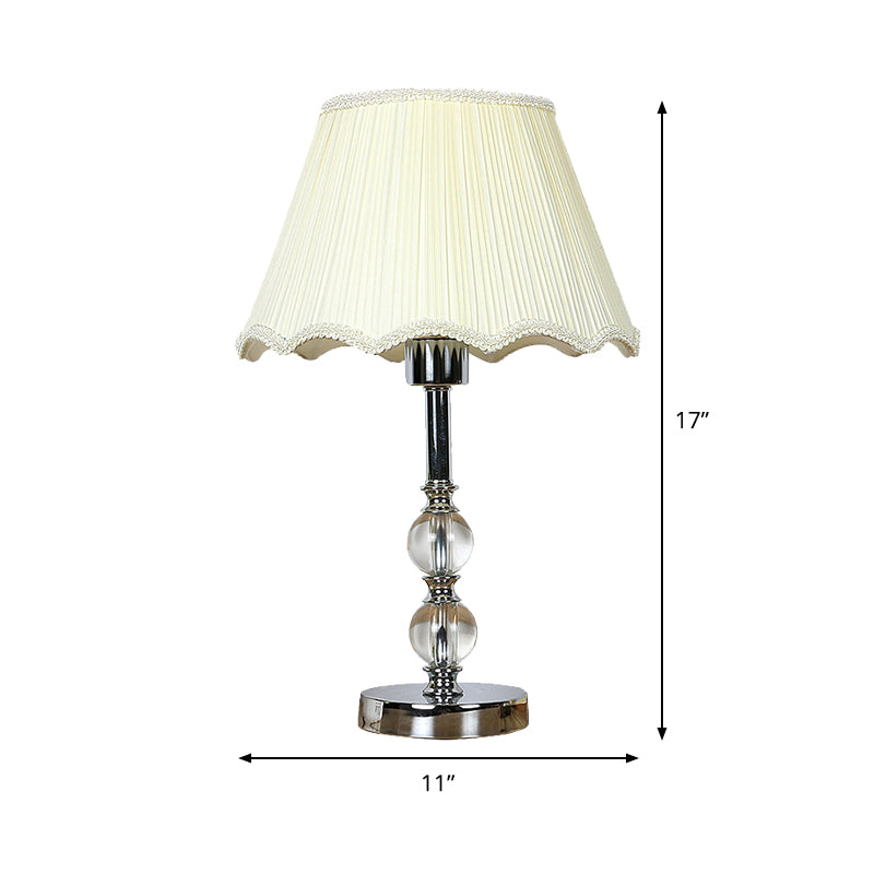 Beige Scalloped Nightstand Lamp Contemporary 1 Light Clear Crystal Ball Night Table Lighting Clearhalo 'Lamps' 'Table Lamps' Lighting' 406061