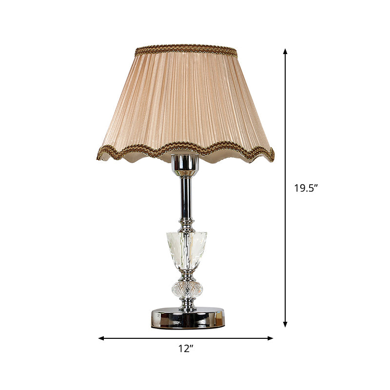 Gathered Empire Shade Night Lamp Modern Beveled Crystal 1-Light Beige Table Lighting Clearhalo 'Lamps' 'Table Lamps' Lighting' 406076