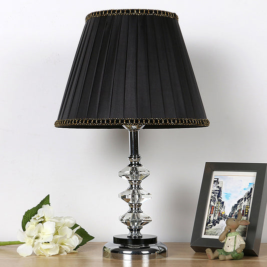 Simple Pleated Lampshade Night Light Clear K9 Crystal 1 Light Living Room Table Lamp in Black Black Clearhalo 'Lamps' 'Table Lamps' Lighting' 406092