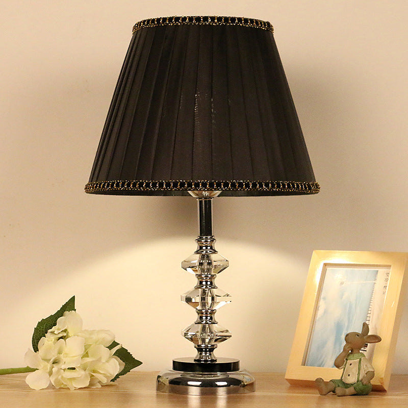 Simple Pleated Lampshade Night Light Clear K9 Crystal 1 Light Living Room Table Lamp in Black Clearhalo 'Lamps' 'Table Lamps' Lighting' 406093