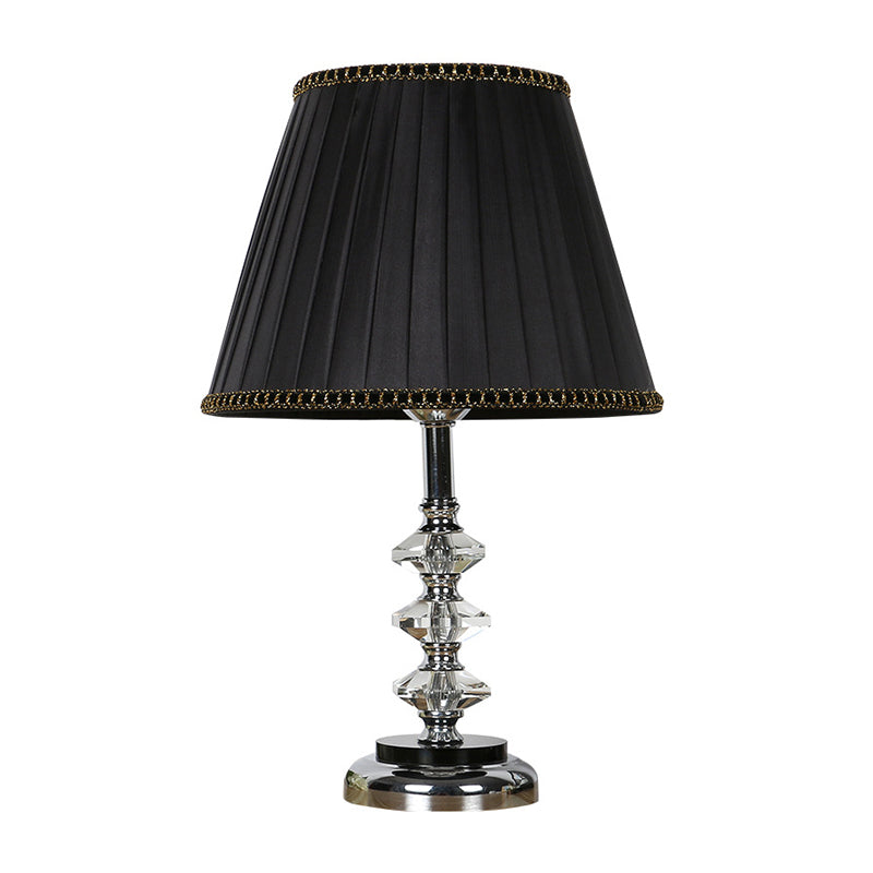 Simple Pleated Lampshade Night Light Clear K9 Crystal 1 Light Living Room Table Lamp in Black Clearhalo 'Lamps' 'Table Lamps' Lighting' 406094