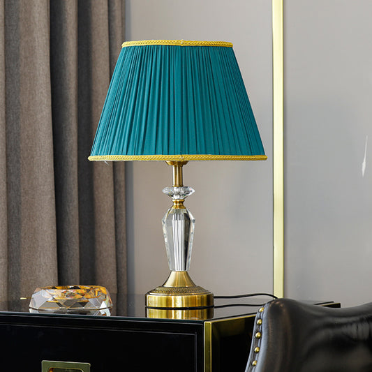 Empire Shade Night Table Lamp Modernism Beveled Crystal 1-Light Gold Nightstand Lighting Gold Clearhalo 'Lamps' 'Table Lamps' Lighting' 406122