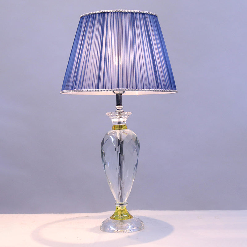 Modern 1 Head Table Lamp Blue Barrel Night Lighting with Urn-Shaped Crystal Base for Bedroom Clearhalo 'Lamps' 'Table Lamps' Lighting' 406168