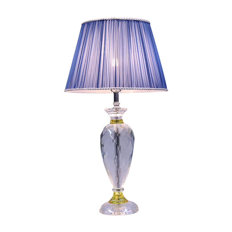 Modern 1 Head Table Lamp Blue Barrel Night Lighting with Urn-Shaped Crystal Base for Bedroom Clearhalo 'Lamps' 'Table Lamps' Lighting' 406169