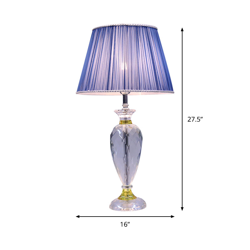 Modern 1 Head Table Lamp Blue Barrel Night Lighting with Urn-Shaped Crystal Base for Bedroom Clearhalo 'Lamps' 'Table Lamps' Lighting' 406171