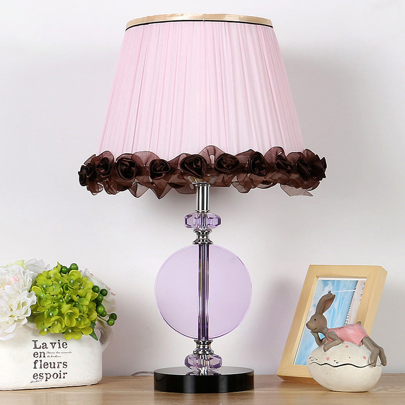 Modernism 1-Light Nightstand Lamp Pink Pleated Shade Night Table Lighting with K9 Crystal Clearhalo 'Lamps' 'Table Lamps' Lighting' 406205