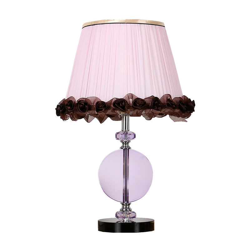 Modernism 1-Light Nightstand Lamp Pink Pleated Shade Night Table Lighting with K9 Crystal Clearhalo 'Lamps' 'Table Lamps' Lighting' 406206