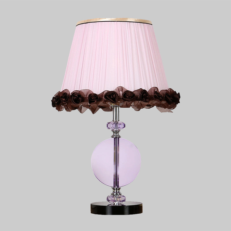 Modernism 1-Light Nightstand Lamp Pink Pleated Shade Night Table Lighting with K9 Crystal Clearhalo 'Lamps' 'Table Lamps' Lighting' 406207