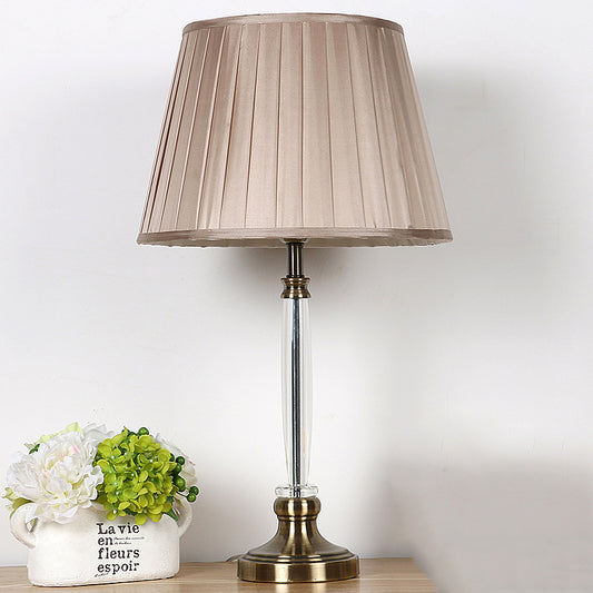 Pleated Lampshade Crystal Night Light Simplicity 1-Bulb Light Brown Nightstand Lamp for Bedroom Light Brown Clearhalo 'Lamps' 'Table Lamps' Lighting' 406224