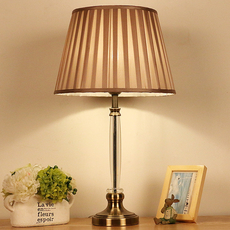 Pleated Lampshade Crystal Night Light Simplicity 1-Bulb Light Brown Nightstand Lamp for Bedroom Clearhalo 'Lamps' 'Table Lamps' Lighting' 406225