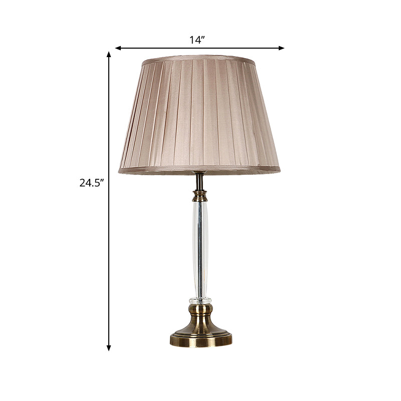 Pleated Lampshade Crystal Night Light Simplicity 1-Bulb Light Brown Nightstand Lamp for Bedroom Clearhalo 'Lamps' 'Table Lamps' Lighting' 406228