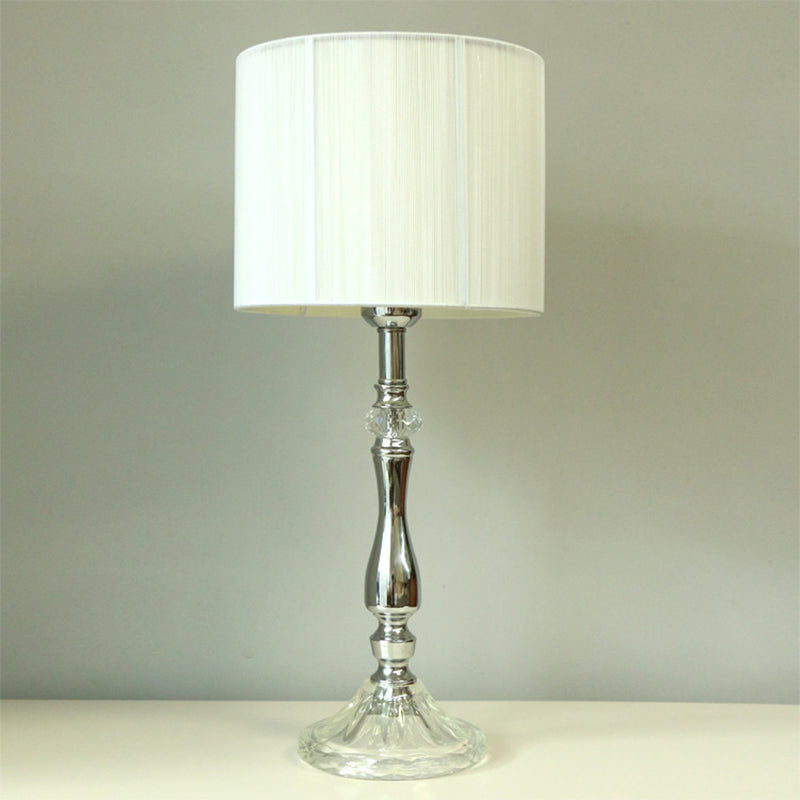 Modernist 1-Head Table Light White Drum Crystal Nightstand Lamp with Fabric Shade Clearhalo 'Lamps' 'Table Lamps' Lighting' 406264