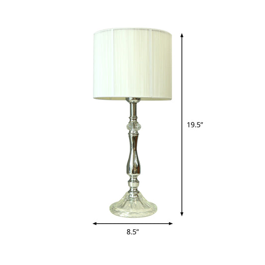 Modernist 1-Head Table Light White Drum Crystal Nightstand Lamp with Fabric Shade Clearhalo 'Lamps' 'Table Lamps' Lighting' 406267