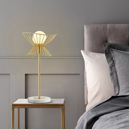 Globe Metal Night Table Light Modernist 1 Bulb Gold Nightstand Lamp for Study Room Clearhalo 'Lamps' 'Table Lamps' Lighting' 406275