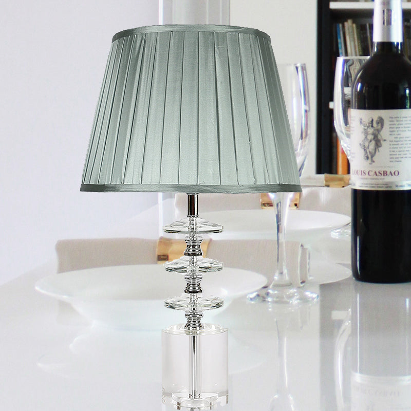 Empire Shade Night Table Lamp Modern Clear Crystal 1-Head Bedroom Nightstand Lighting in Grey Grey Clearhalo 'Lamps' 'Table Lamps' Lighting' 406298