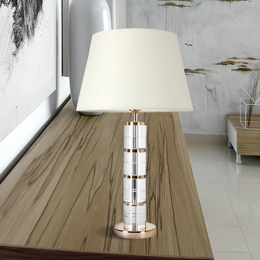 Simple 1-Bulb Table Light White Column Night Lamp with Clear K9 Crystal for Living Room White Clearhalo 'Lamps' 'Table Lamps' Lighting' 406303