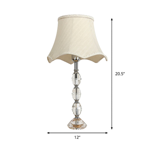 1-Light Bedroom Night Table Light Minimalism Beige Crystal Nightstand Lamp with Scalloped Fabric Shade Clearhalo 'Lamps' 'Table Lamps' Lighting' 406317