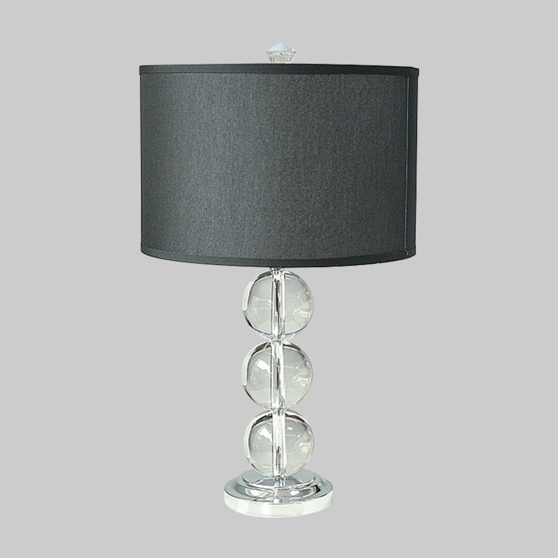 Fabric Drum Night Table Lighting Minimalist 1-Bulb Black Nightstand Lamp with Crystal Accent Clearhalo 'Lamps' 'Table Lamps' Lighting' 406326