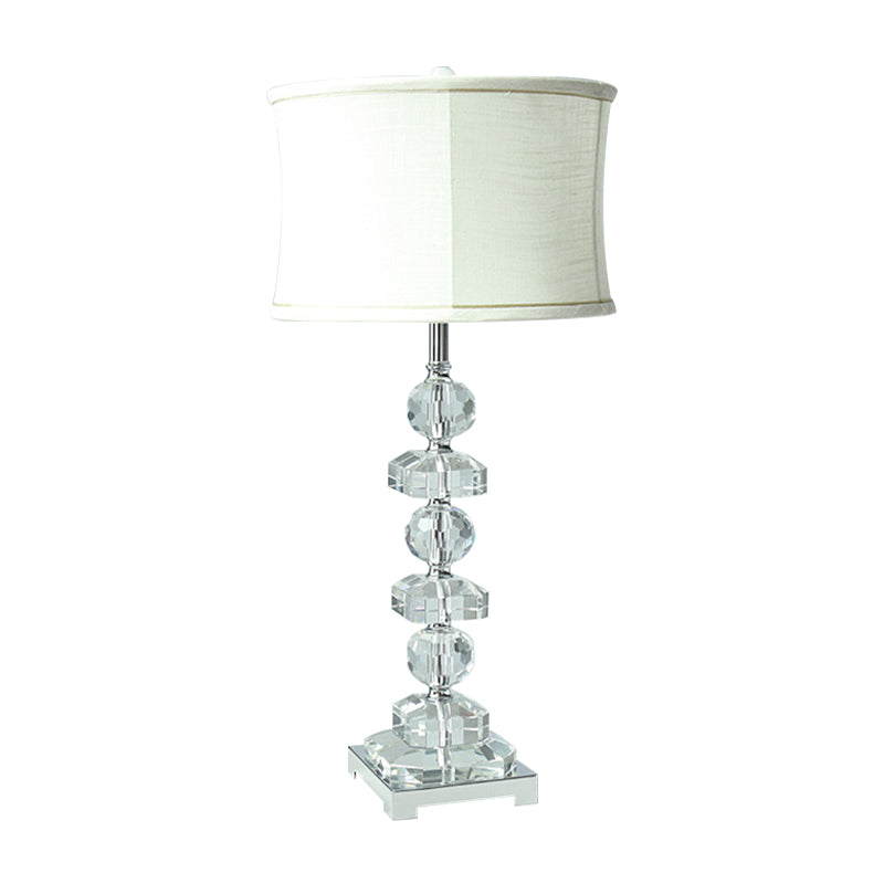 White Drum Table Lamp Modern 1 Light Hand-Cut Crystal Nightstand Lighting for Living Room Clearhalo 'Lamps' 'Table Lamps' Lighting' 406330