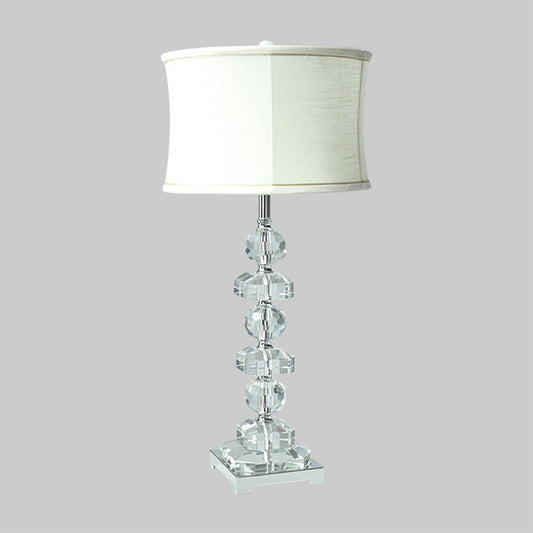 White Drum Table Lamp Modern 1 Light Hand-Cut Crystal Nightstand Lighting for Living Room Clearhalo 'Lamps' 'Table Lamps' Lighting' 406331