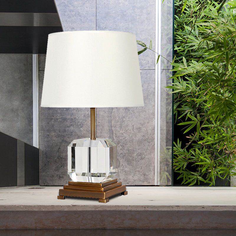 White Barrel Night Table Lamp Contemporary 1-Bulb Beveled K9 Crystal Nightstand Lighting with Square Pedestal White Clearhalo 'Lamps' 'Table Lamps' Lighting' 406358