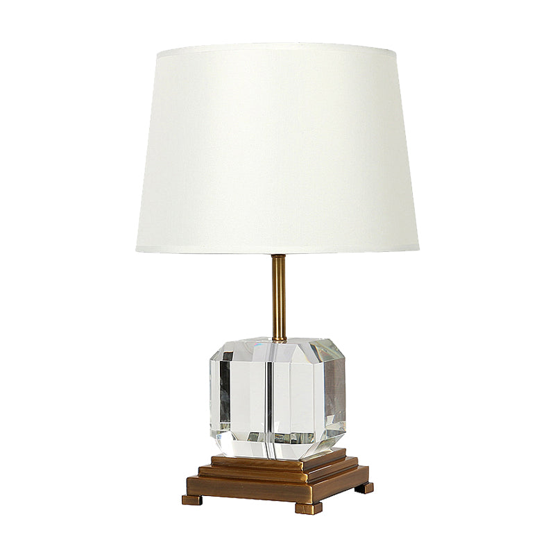 White Barrel Night Table Lamp Contemporary 1-Bulb Beveled K9 Crystal Nightstand Lighting with Square Pedestal Clearhalo 'Lamps' 'Table Lamps' Lighting' 406360